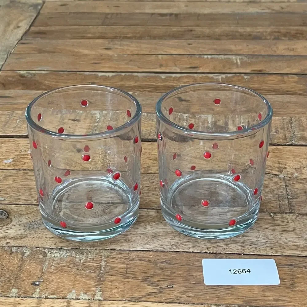 2 Raised Bubble Allover Drinking Glasses Red Polka Dot